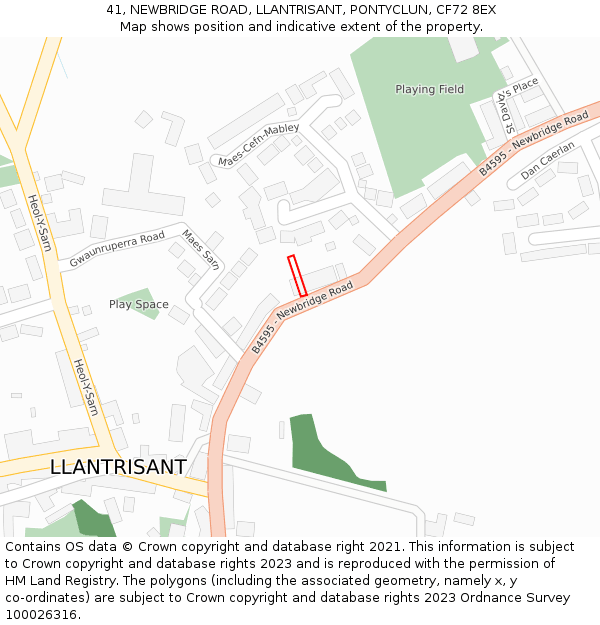 41, NEWBRIDGE ROAD, LLANTRISANT, PONTYCLUN, CF72 8EX: Location map and indicative extent of plot