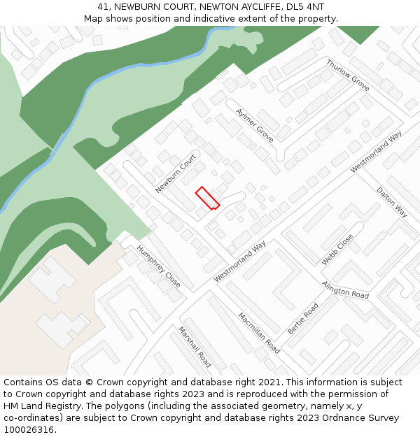 41, NEWBURN COURT, NEWTON AYCLIFFE, DL5 4NT: Location map and indicative extent of plot