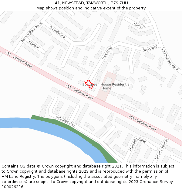 41, NEWSTEAD, TAMWORTH, B79 7UU: Location map and indicative extent of plot