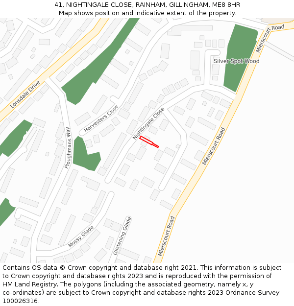 41, NIGHTINGALE CLOSE, RAINHAM, GILLINGHAM, ME8 8HR: Location map and indicative extent of plot