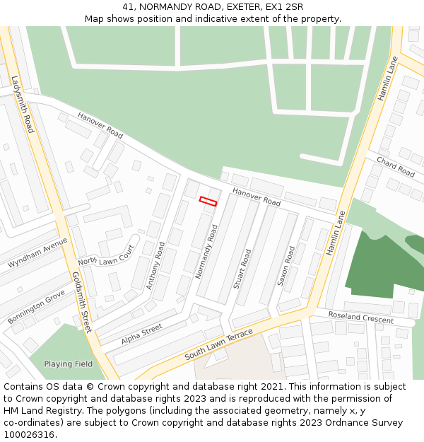 41, NORMANDY ROAD, EXETER, EX1 2SR: Location map and indicative extent of plot