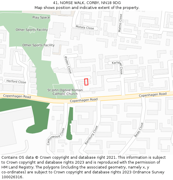 41, NORSE WALK, CORBY, NN18 9DG: Location map and indicative extent of plot