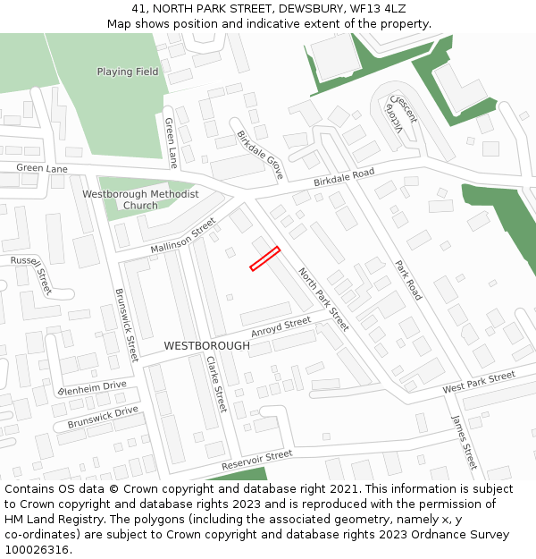 41, NORTH PARK STREET, DEWSBURY, WF13 4LZ: Location map and indicative extent of plot