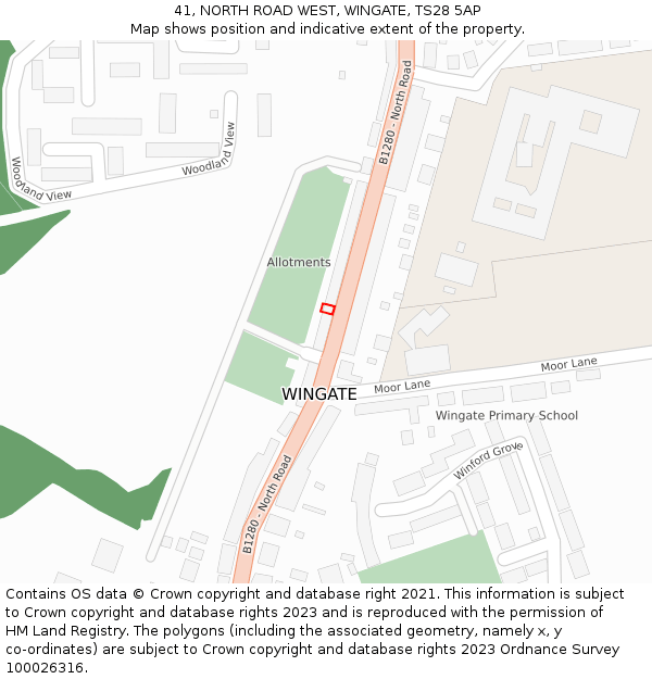 41, NORTH ROAD WEST, WINGATE, TS28 5AP: Location map and indicative extent of plot