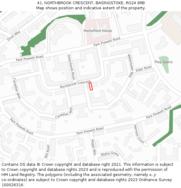 41, NORTHBROOK CRESCENT, BASINGSTOKE, RG24 9RB: Location map and indicative extent of plot