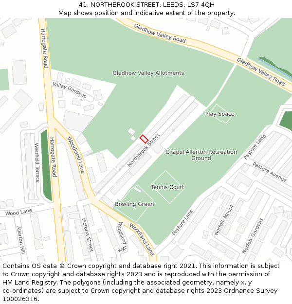 41, NORTHBROOK STREET, LEEDS, LS7 4QH: Location map and indicative extent of plot