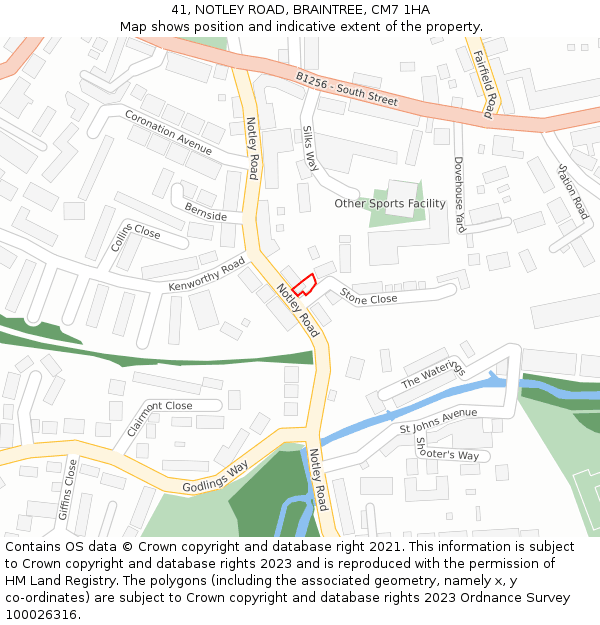 41, NOTLEY ROAD, BRAINTREE, CM7 1HA: Location map and indicative extent of plot