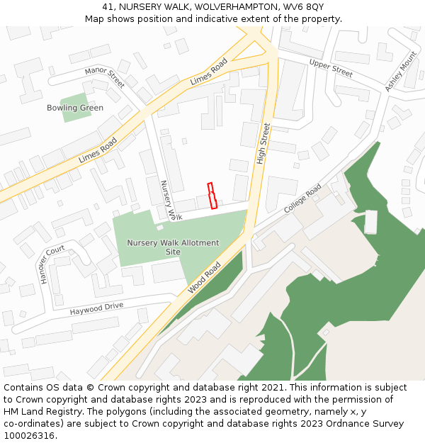 41, NURSERY WALK, WOLVERHAMPTON, WV6 8QY: Location map and indicative extent of plot