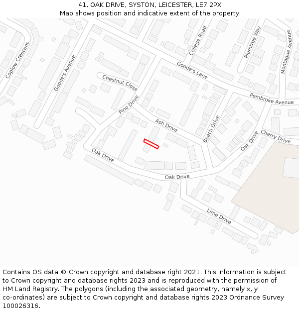 41, OAK DRIVE, SYSTON, LEICESTER, LE7 2PX: Location map and indicative extent of plot
