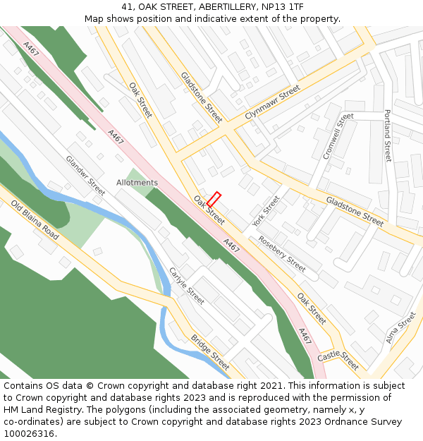 41, OAK STREET, ABERTILLERY, NP13 1TF: Location map and indicative extent of plot