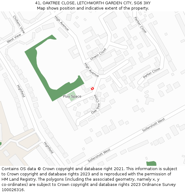 41, OAKTREE CLOSE, LETCHWORTH GARDEN CITY, SG6 3XY: Location map and indicative extent of plot