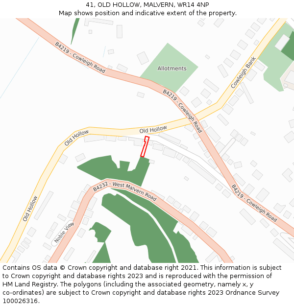41, OLD HOLLOW, MALVERN, WR14 4NP: Location map and indicative extent of plot