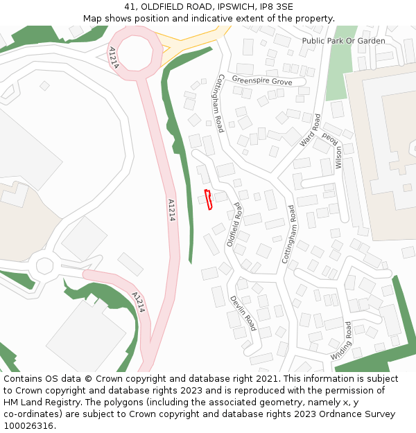 41, OLDFIELD ROAD, IPSWICH, IP8 3SE: Location map and indicative extent of plot