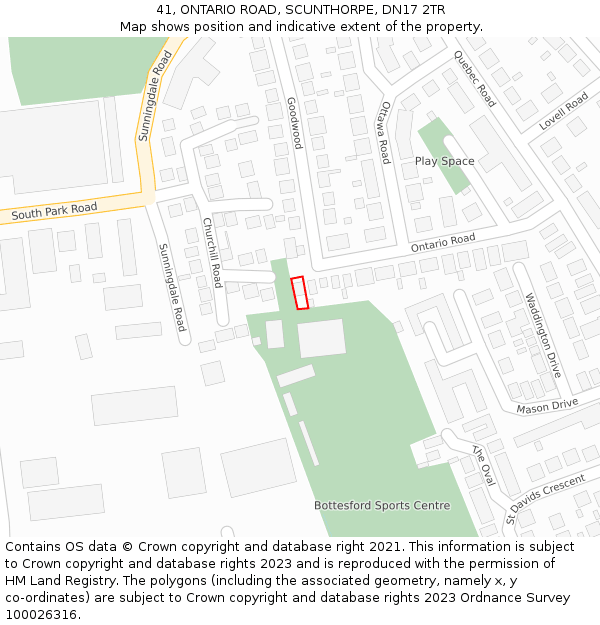 41, ONTARIO ROAD, SCUNTHORPE, DN17 2TR: Location map and indicative extent of plot