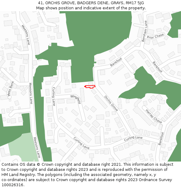 41, ORCHIS GROVE, BADGERS DENE, GRAYS, RM17 5JG: Location map and indicative extent of plot