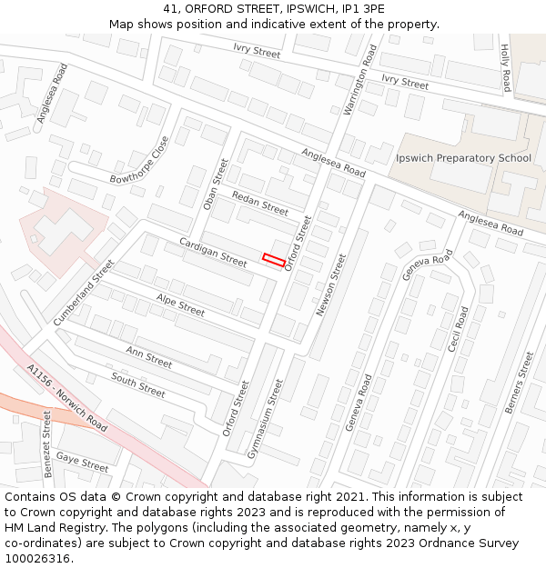 41, ORFORD STREET, IPSWICH, IP1 3PE: Location map and indicative extent of plot