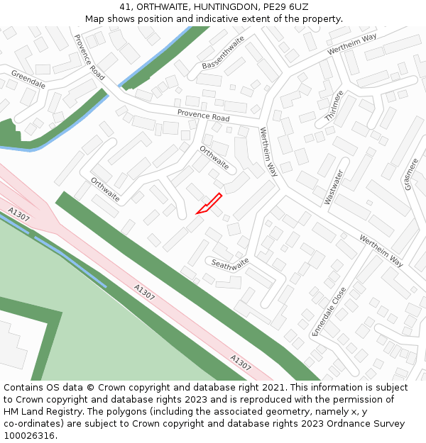 41, ORTHWAITE, HUNTINGDON, PE29 6UZ: Location map and indicative extent of plot