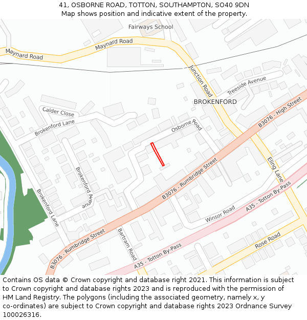 41, OSBORNE ROAD, TOTTON, SOUTHAMPTON, SO40 9DN: Location map and indicative extent of plot