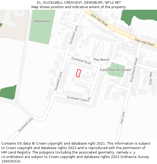 41, OUZELWELL CRESCENT, DEWSBURY, WF12 9ET: Location map and indicative extent of plot