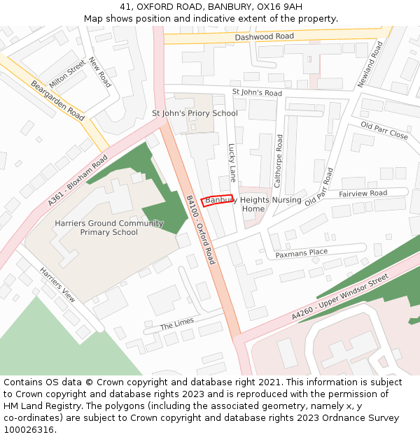 41, OXFORD ROAD, BANBURY, OX16 9AH: Location map and indicative extent of plot