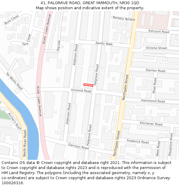 41, PALGRAVE ROAD, GREAT YARMOUTH, NR30 1QD: Location map and indicative extent of plot