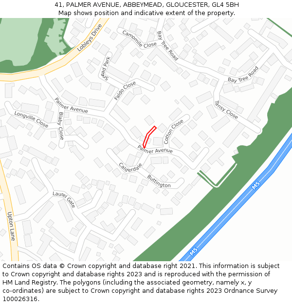 41, PALMER AVENUE, ABBEYMEAD, GLOUCESTER, GL4 5BH: Location map and indicative extent of plot