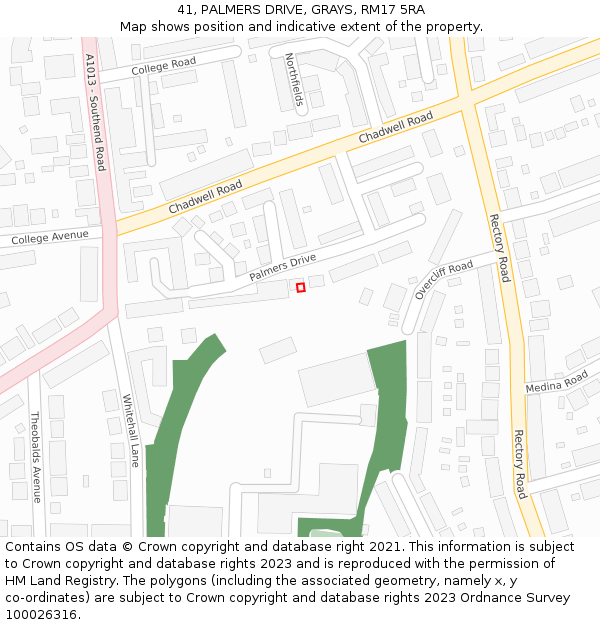 41, PALMERS DRIVE, GRAYS, RM17 5RA: Location map and indicative extent of plot