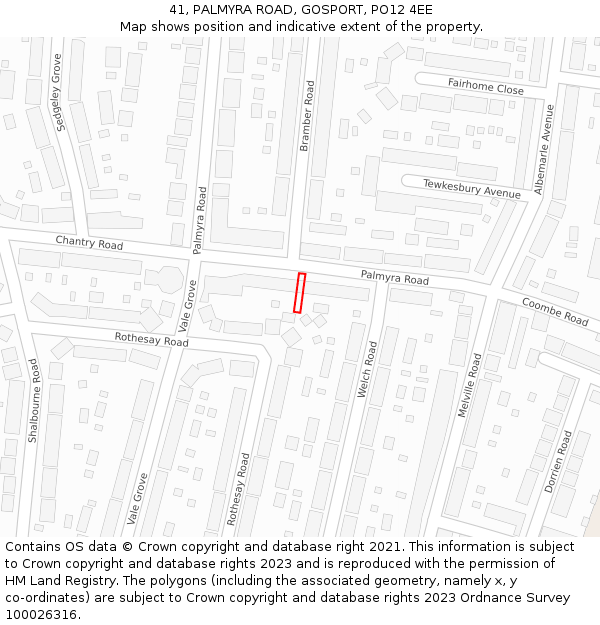 41, PALMYRA ROAD, GOSPORT, PO12 4EE: Location map and indicative extent of plot