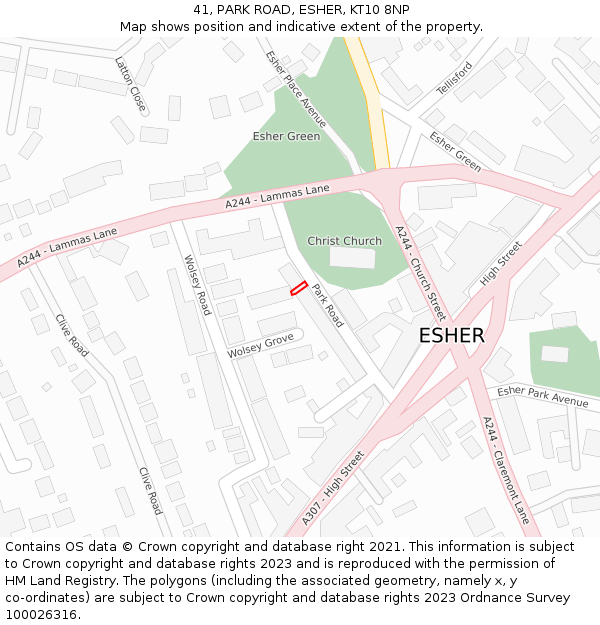 41, PARK ROAD, ESHER, KT10 8NP: Location map and indicative extent of plot