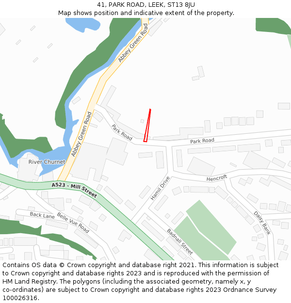 41, PARK ROAD, LEEK, ST13 8JU: Location map and indicative extent of plot
