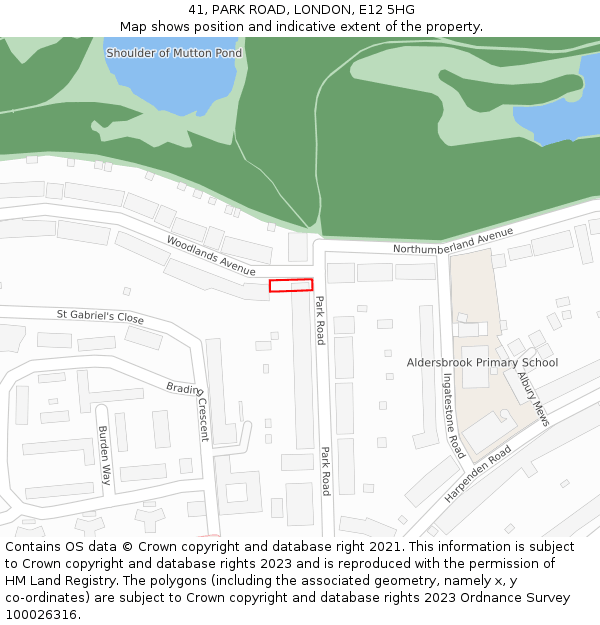 41, PARK ROAD, LONDON, E12 5HG: Location map and indicative extent of plot