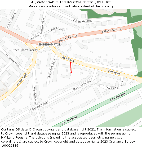 41, PARK ROAD, SHIREHAMPTON, BRISTOL, BS11 0EF: Location map and indicative extent of plot