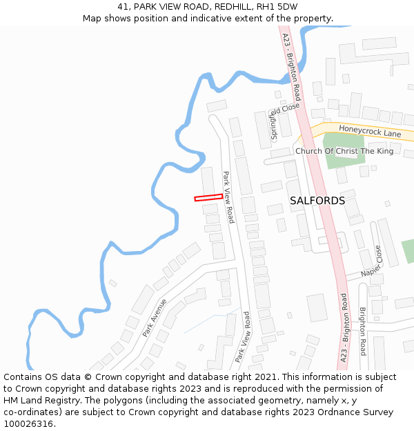 41, PARK VIEW ROAD, REDHILL, RH1 5DW: Location map and indicative extent of plot