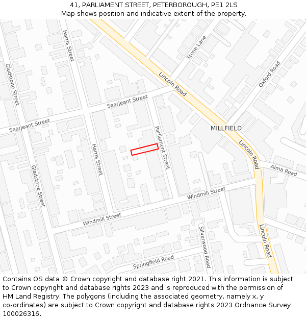 41, PARLIAMENT STREET, PETERBOROUGH, PE1 2LS: Location map and indicative extent of plot