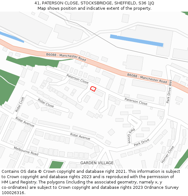 41, PATERSON CLOSE, STOCKSBRIDGE, SHEFFIELD, S36 1JQ: Location map and indicative extent of plot