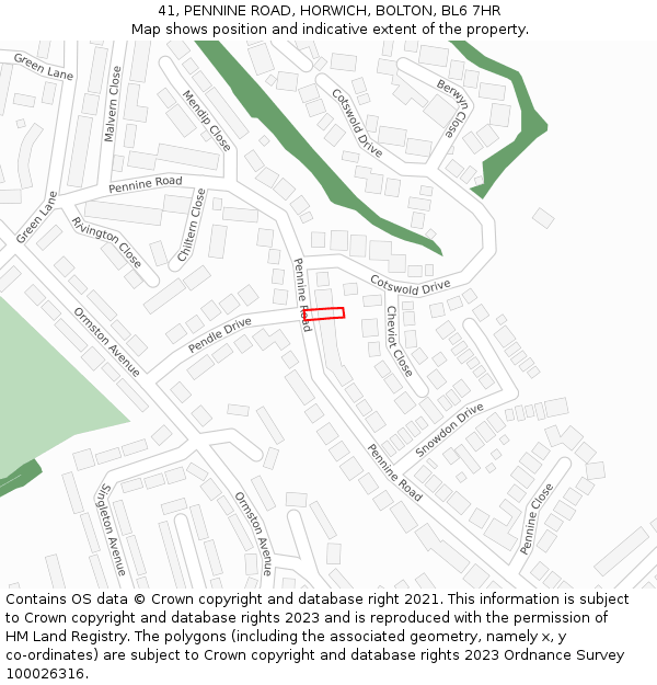 41, PENNINE ROAD, HORWICH, BOLTON, BL6 7HR: Location map and indicative extent of plot