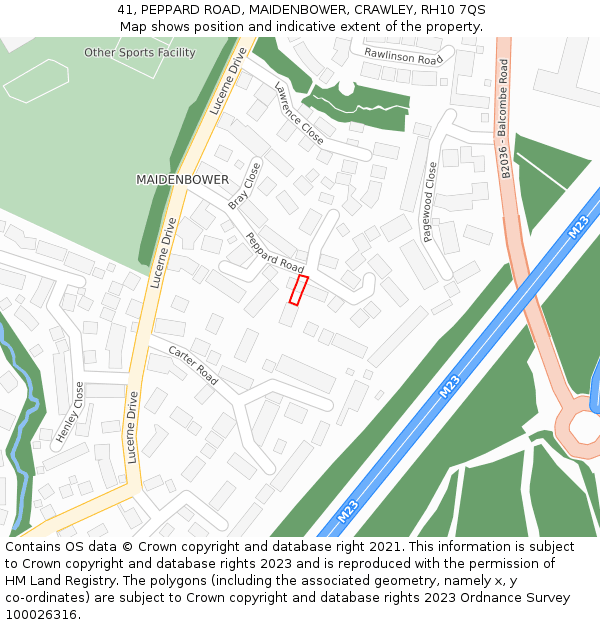 41, PEPPARD ROAD, MAIDENBOWER, CRAWLEY, RH10 7QS: Location map and indicative extent of plot