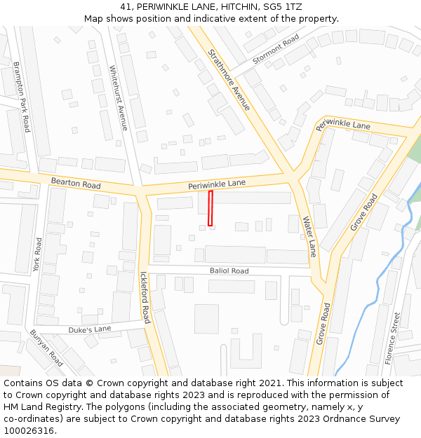 41, PERIWINKLE LANE, HITCHIN, SG5 1TZ: Location map and indicative extent of plot