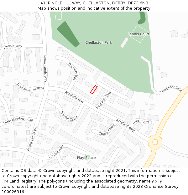 41, PINGLEHILL WAY, CHELLASTON, DERBY, DE73 6NB: Location map and indicative extent of plot