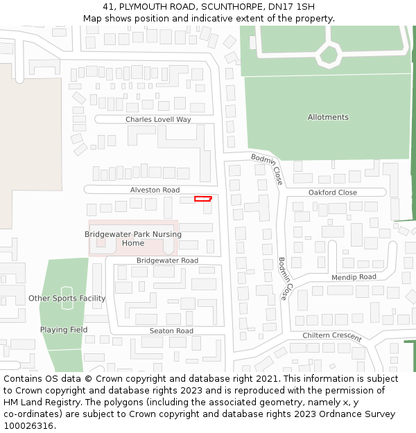 41, PLYMOUTH ROAD, SCUNTHORPE, DN17 1SH: Location map and indicative extent of plot
