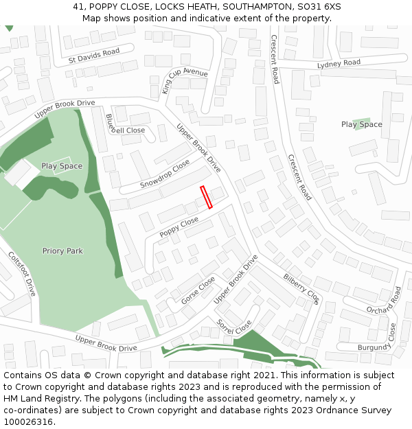 41, POPPY CLOSE, LOCKS HEATH, SOUTHAMPTON, SO31 6XS: Location map and indicative extent of plot