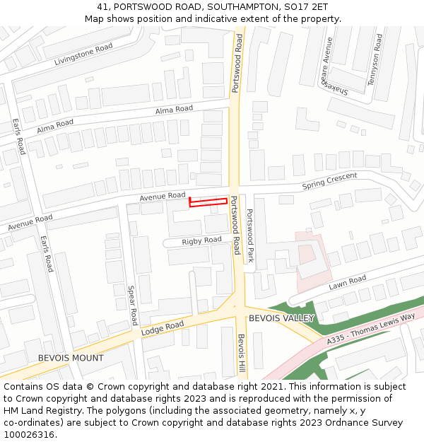 41, PORTSWOOD ROAD, SOUTHAMPTON, SO17 2ET: Location map and indicative extent of plot