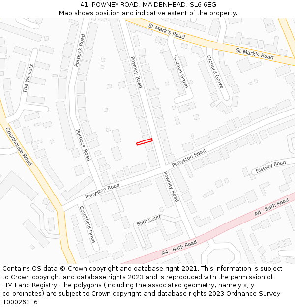 41, POWNEY ROAD, MAIDENHEAD, SL6 6EG: Location map and indicative extent of plot