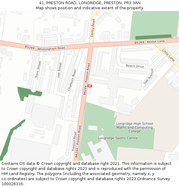 41, PRESTON ROAD, LONGRIDGE, PRESTON, PR3 3AN: Location map and indicative extent of plot