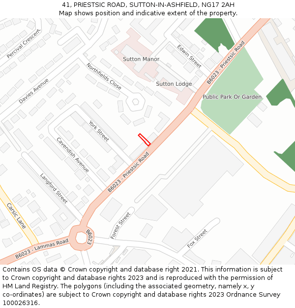 41, PRIESTSIC ROAD, SUTTON-IN-ASHFIELD, NG17 2AH: Location map and indicative extent of plot