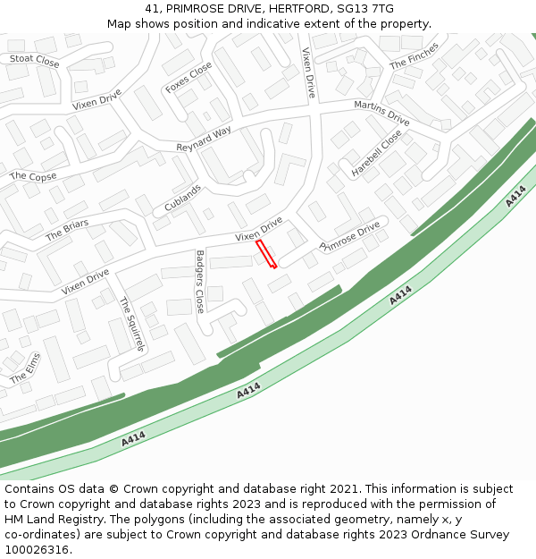 41, PRIMROSE DRIVE, HERTFORD, SG13 7TG: Location map and indicative extent of plot