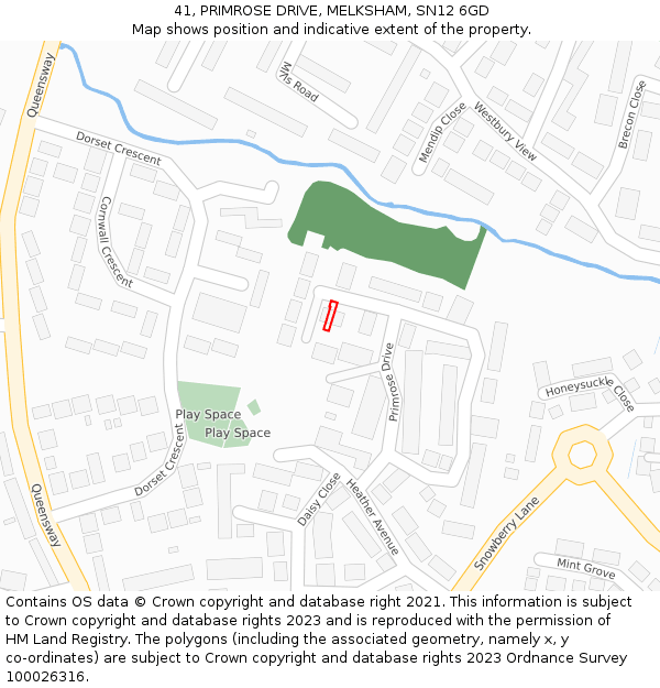 41, PRIMROSE DRIVE, MELKSHAM, SN12 6GD: Location map and indicative extent of plot