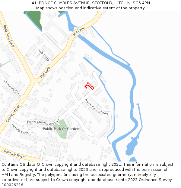 41, PRINCE CHARLES AVENUE, STOTFOLD, HITCHIN, SG5 4PN: Location map and indicative extent of plot