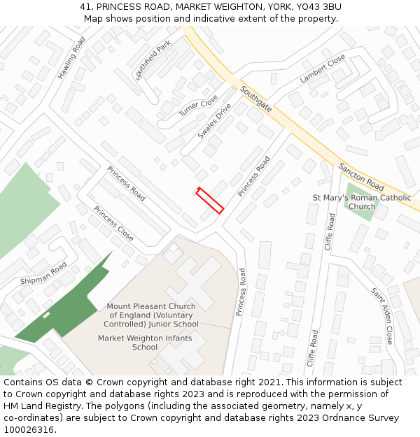41, PRINCESS ROAD, MARKET WEIGHTON, YORK, YO43 3BU: Location map and indicative extent of plot