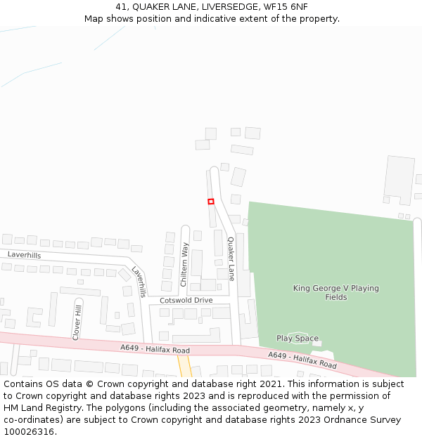 41, QUAKER LANE, LIVERSEDGE, WF15 6NF: Location map and indicative extent of plot